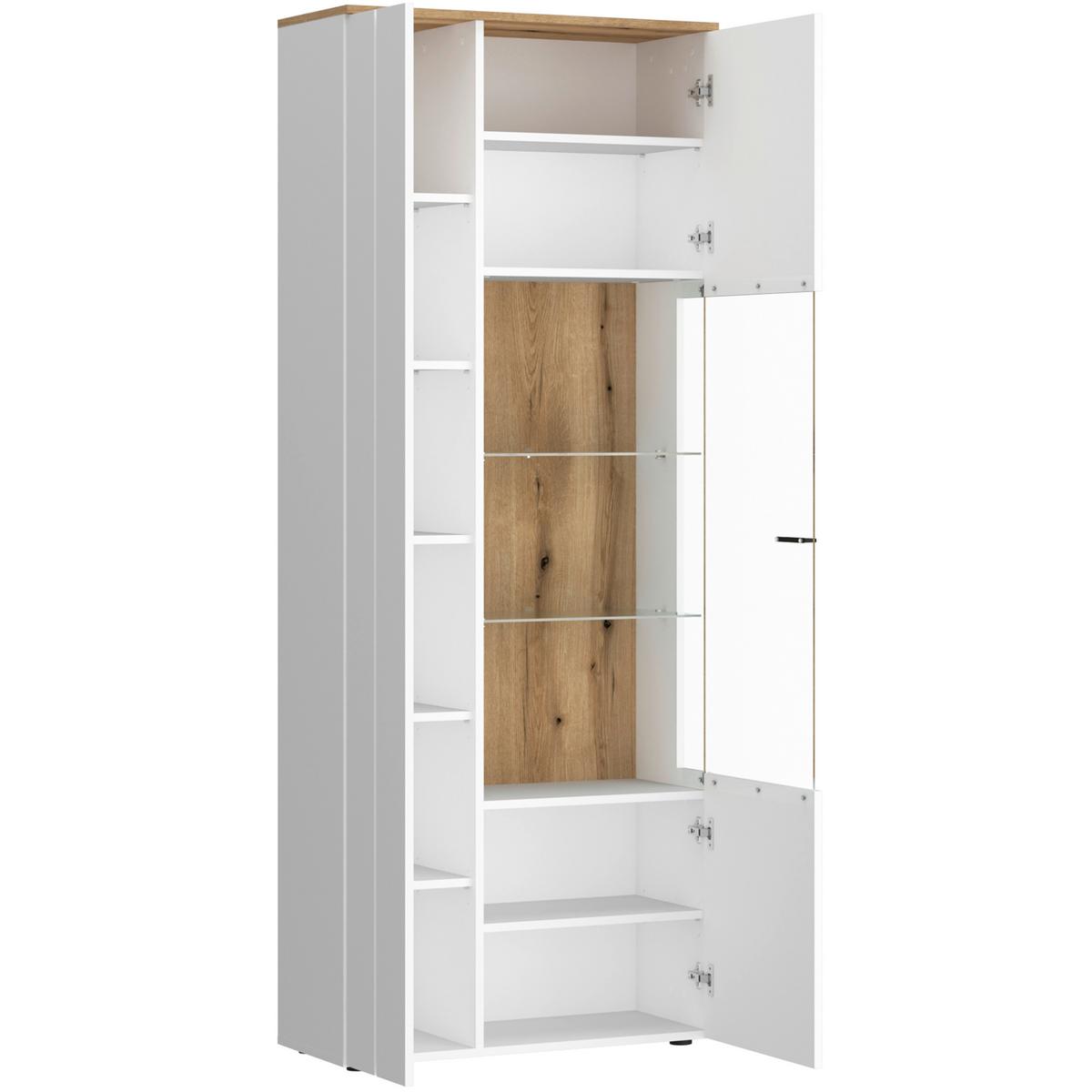 Vitrine Dalano Weiß/eichefarben B: 77,7 Cm - Eichefarben/Schwarz, Trend, Glas/Holzwerkstoff (77,7/201,8/37,2cm) - MID.YOU