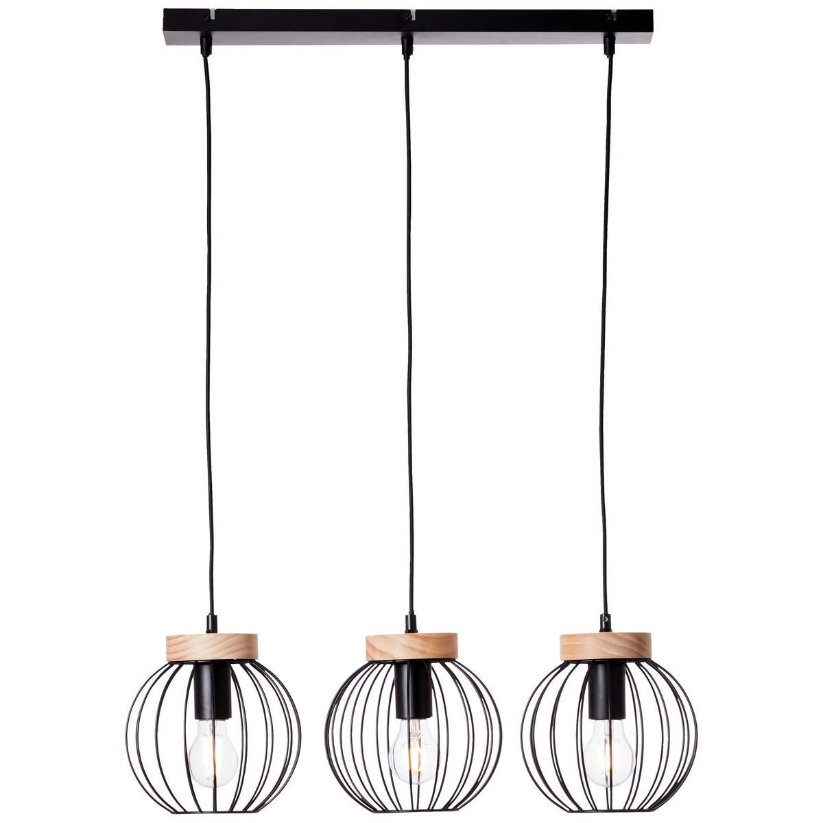 LED-Hängeleuchte Sorana H: 116 cm 3-Flammig - Schwarz/Braun, Design, Holz/Metall (65,5/20/116cm) - Brilliant