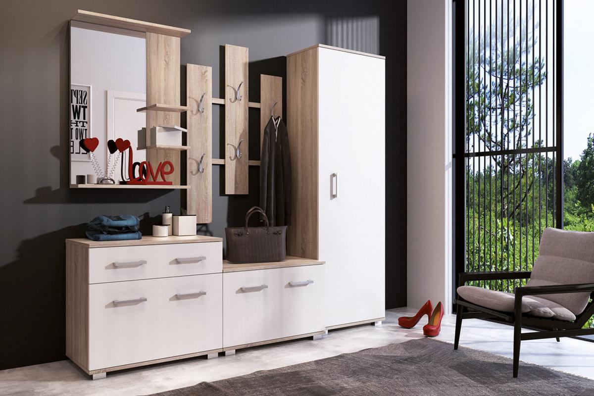Predsieňový nábytok Lento, dub Sonoma/biela - biela/dub sonoma, Konventionell, kompozitné drevo (192/179/34/41cm)