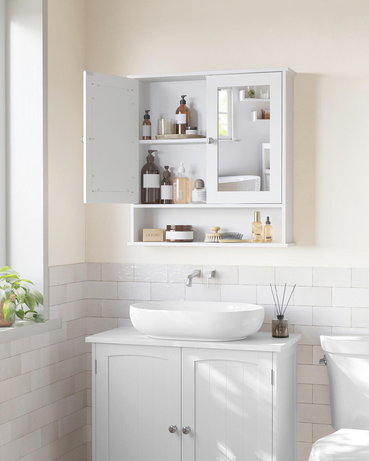 Spiegelschrank Holzwerkstoff/Weiß B: 56,2 cm - Weiß, Trend, Glas/Holzwerkstoff (56,2/58,5/13cm) - MID.YOU