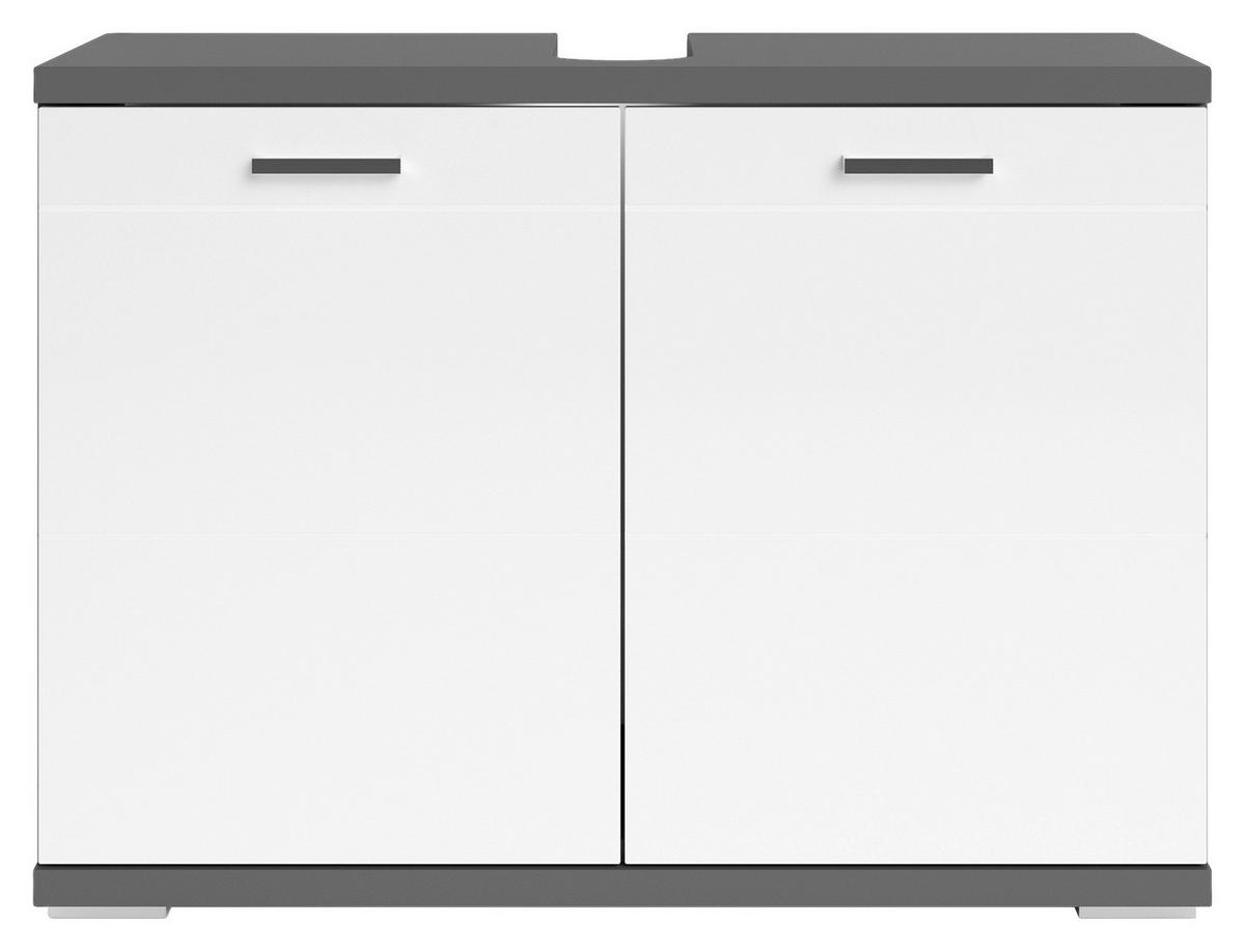 Waschbeckenunterschrank Nebraska B: 80cm Anthrazit - Chromfarben/Weiß Hochglanz, MODERN, Holzwerkstoff (80/59/31,5cm) - MID.YOU