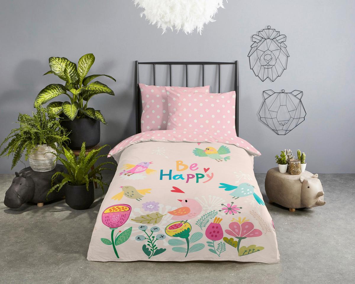 WENDEBETTWÄSCHE HAPPILY - Blau/Hellrosa, Basics, Textil (140/200cm)