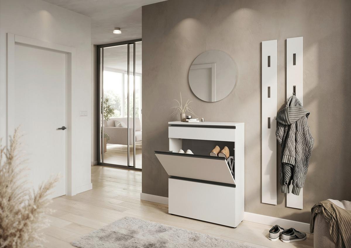 Schuhschrank Gw-Baldone Beige B: 80 cm - Beige/Schwarz, Design, Holzwerkstoff (80/107/29cm) - MID.YOU