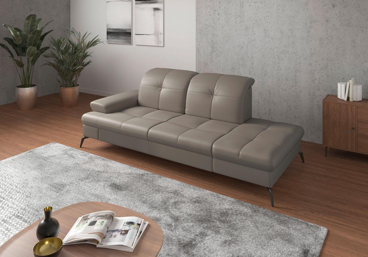 Récamiere Amica E, Grau B: 231 Cm - Schwarz/Grau, KONVENTIONELL, Leder/Textil (231/90/122cm) - Sit & More