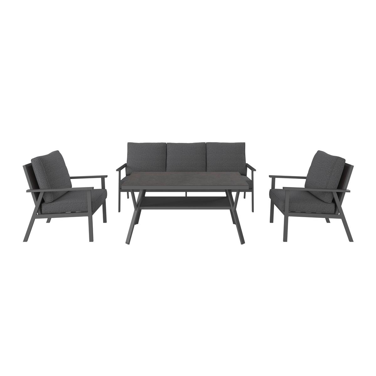 Loungegarnitur Genua - Anthrazit/Schwarz, MODERN, Glas/Textil - Beldano