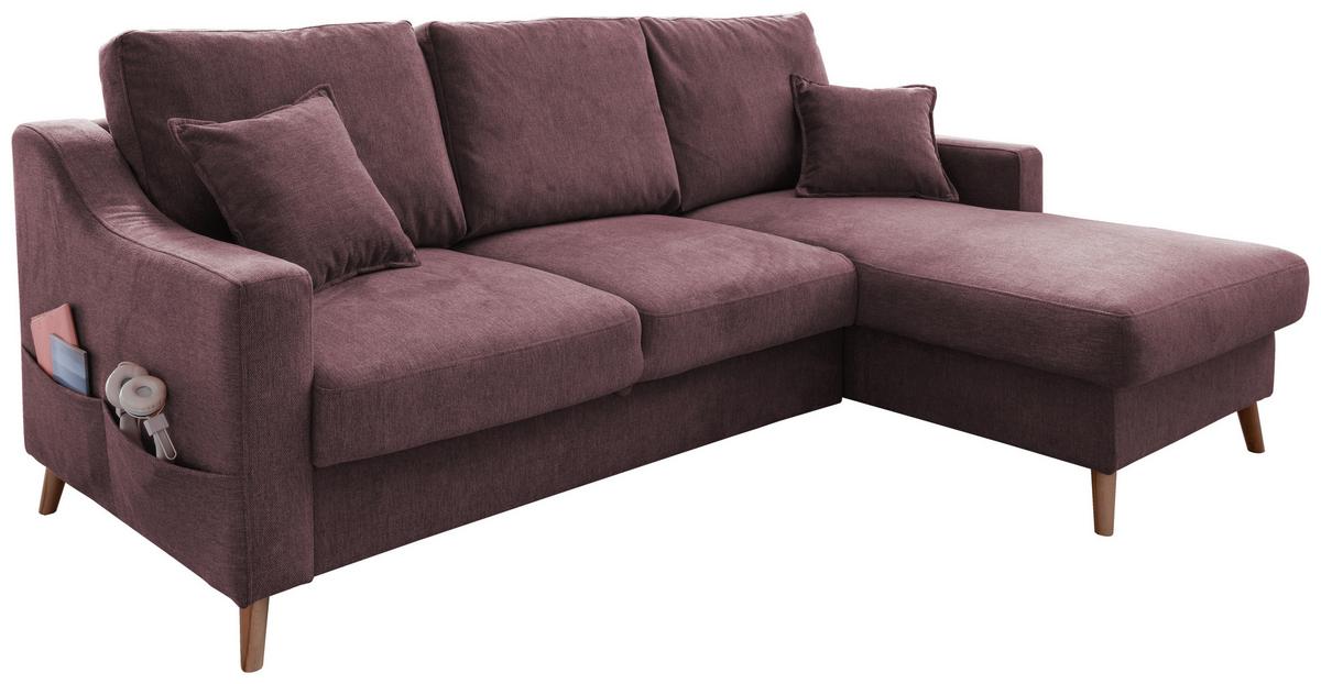 Ecksofa mit Schlaffunktion Valentina mit Kissen Bordeaux - Bordeaux/Naturfarben, KONVENTIONELL, Textil (228/150cm) - P & B