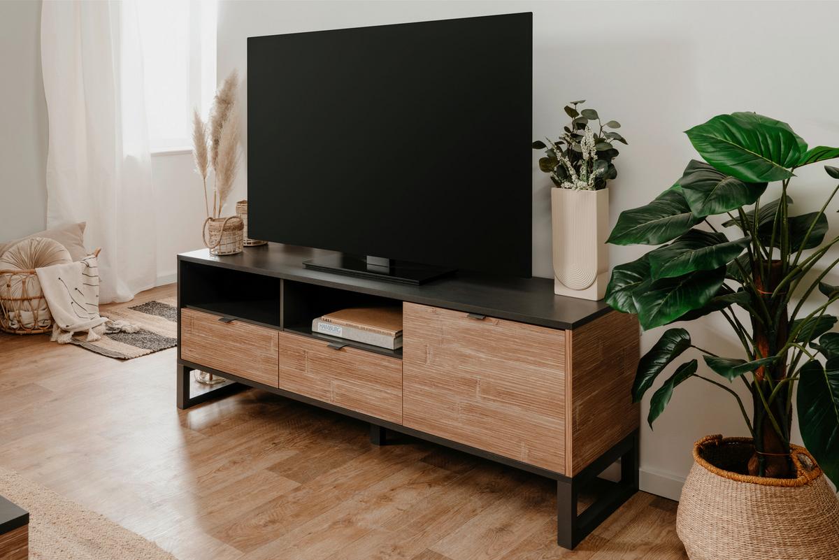 Tv-element Sumatra B: 160 Cm Anthrazit/bambus Dekor - Anthrazit, Design, Holzwerkstoff (160/56/40cm) - MID.YOU