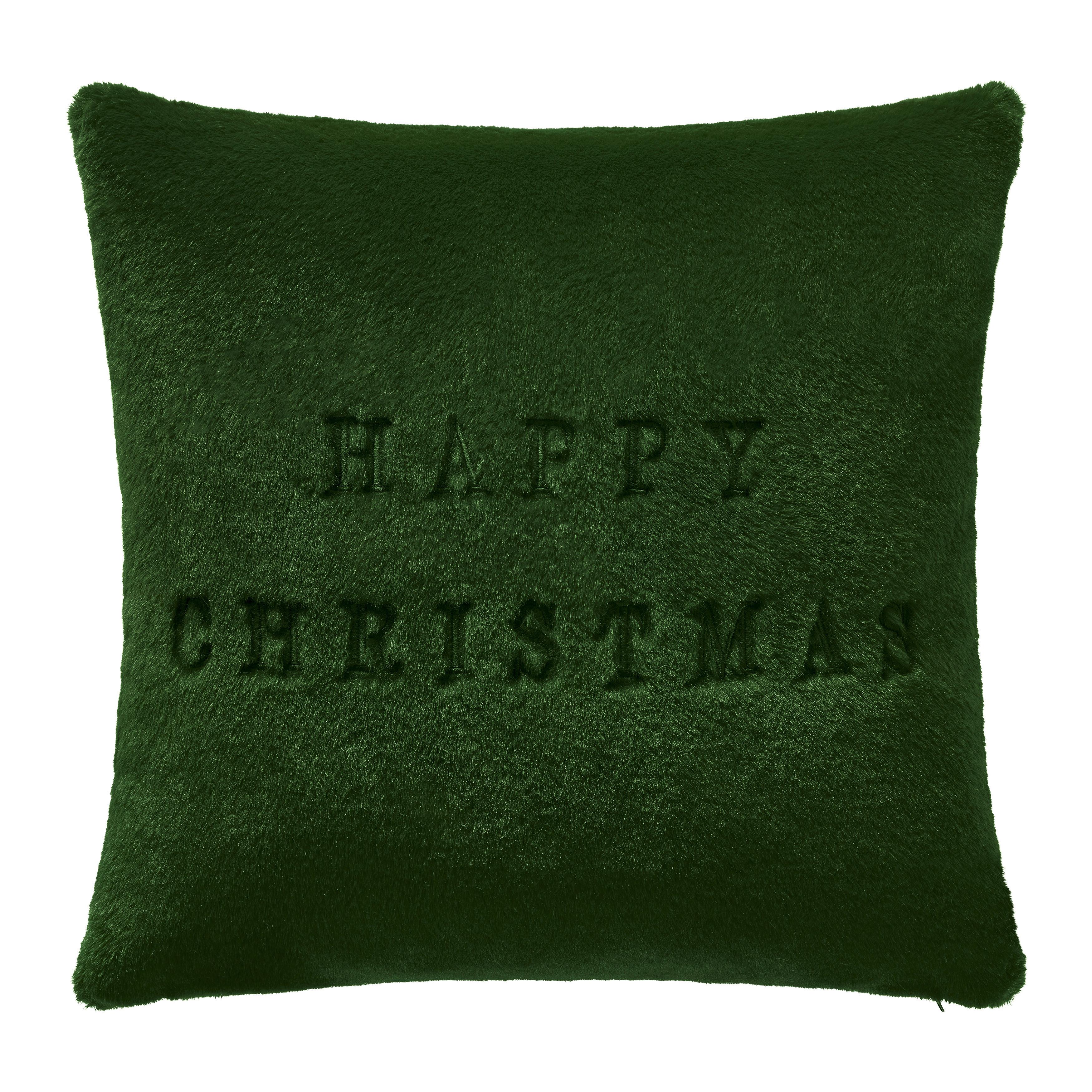 Kožešinový polštář Happy Christmas, 45/45cm - zelená, Konvenční, textil (45/45cm) - Modern Living