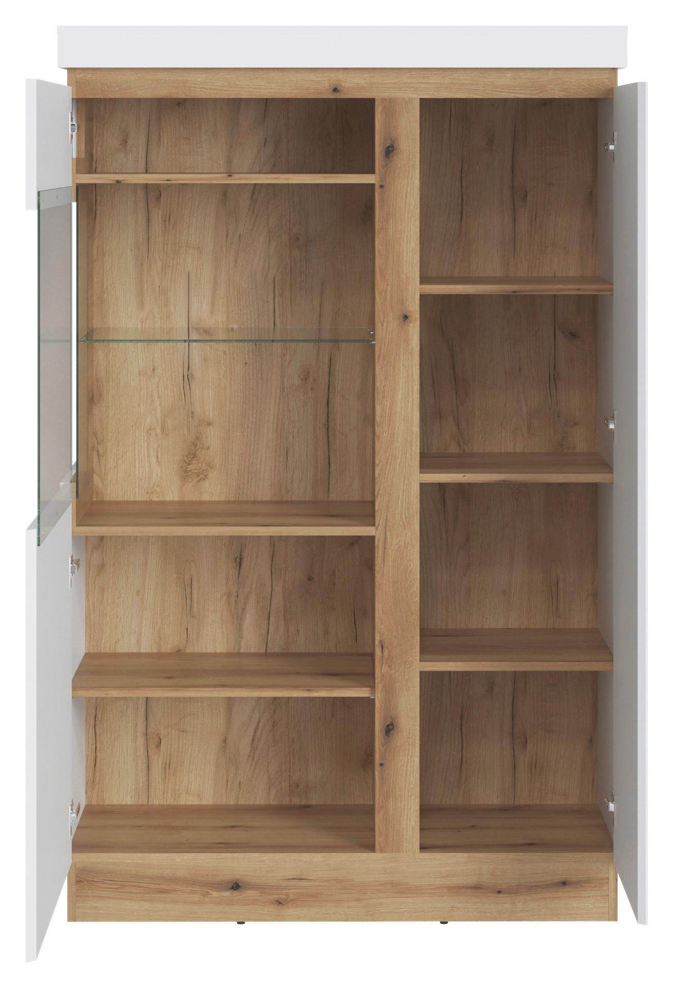 Highboard Calabria Weiß/eiche Dekor B: 103,6 Cm - Eichefarben/Weiß, Trend, Glas/Holzwerkstoff (103,6/163,5/40cm)