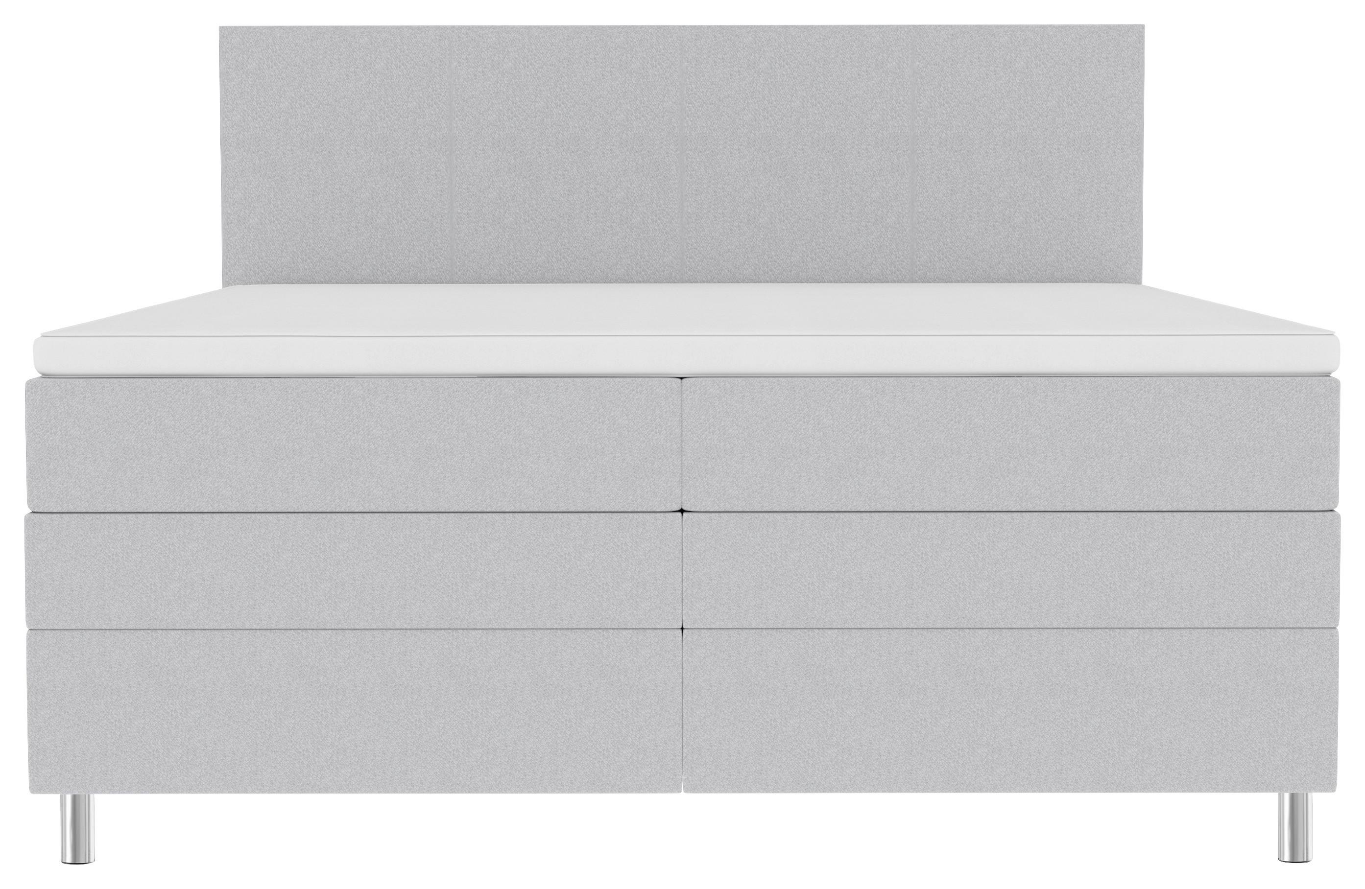 Boxspringbett mit Topper und Bettkasten 180x200 cm Messina - Chromfarben/Hellgrau, KONVENTIONELL, Textil (180/200cm)