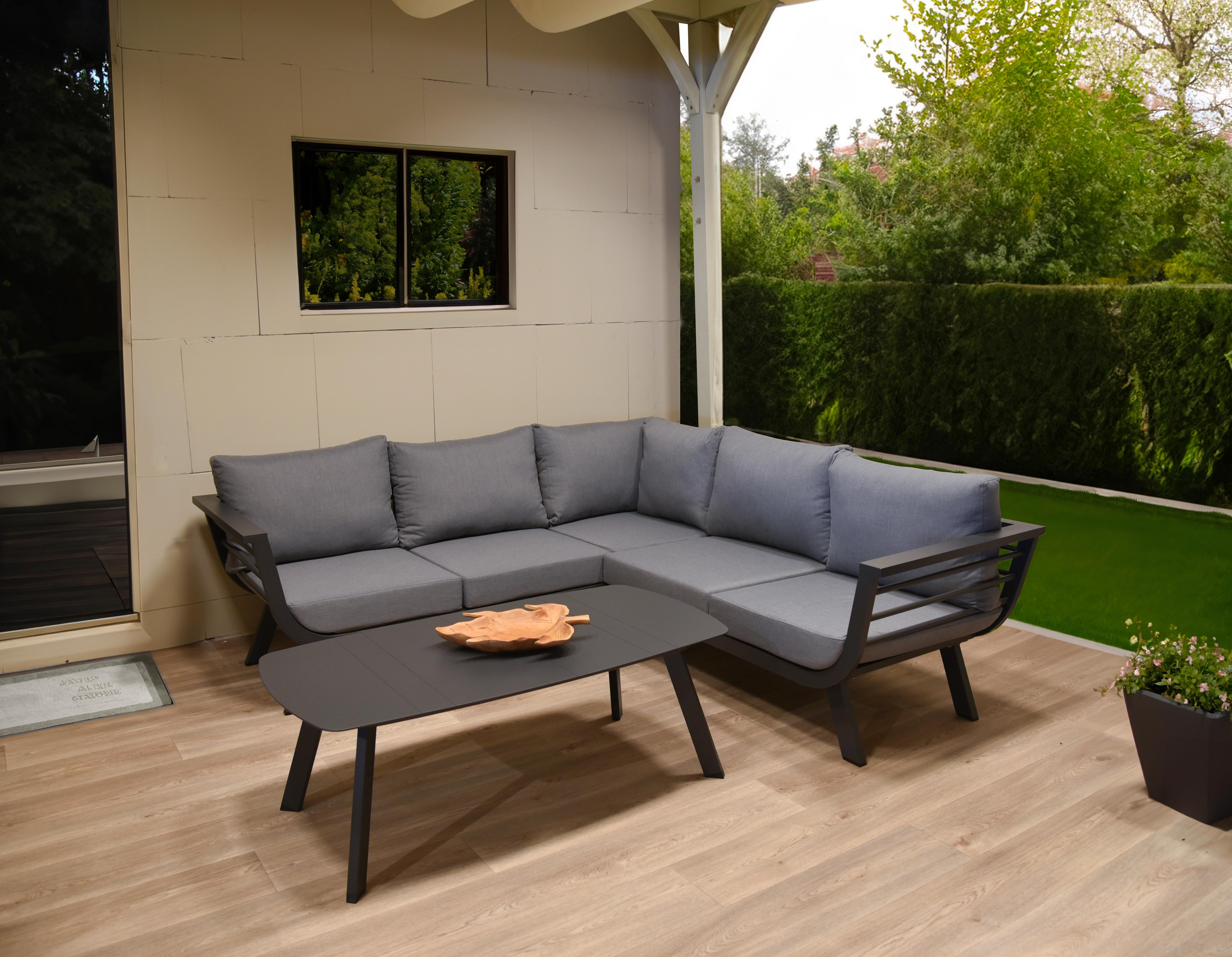 Loungegarnitur Aurelia - Dunkelgrau/Grau, Basics, Kunststoff/Textil - Gardenson