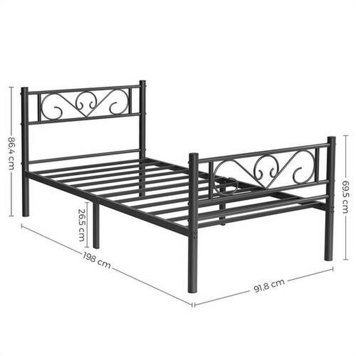 Metallbett Schwarz Lxf: ca. 90x190 cm - Schwarz, ROMANTIK / LANDHAUS, Metall (90/190cm) - Boxxx
