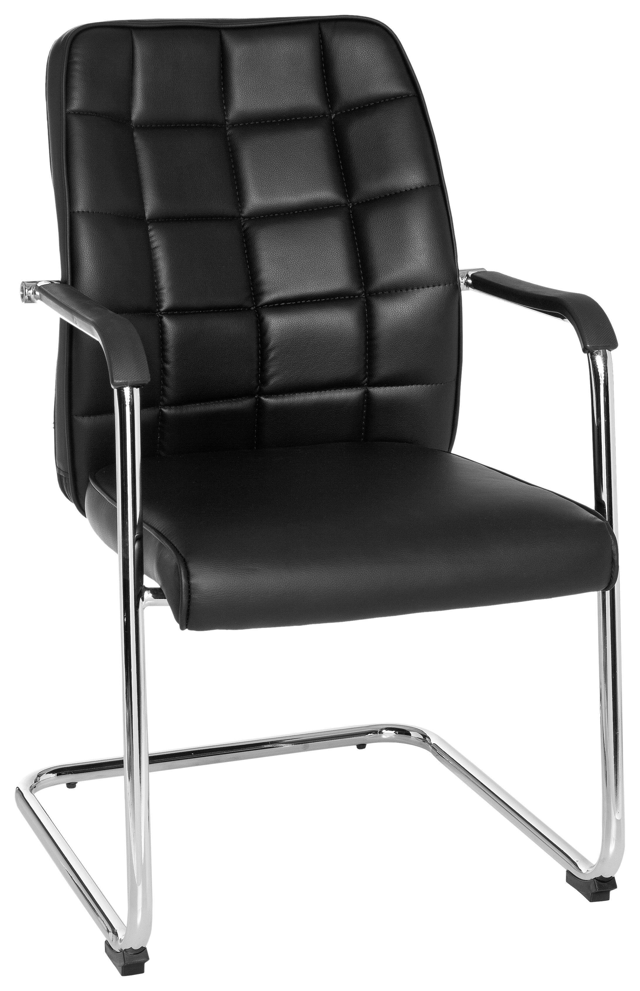 Besucherstuhl Flexo Lederlook Schwarz Bis 110 Kg - Chromfarben/Schwarz, MODERN, Kunststoff/Textil (55/94/43cm) - MID.YOU