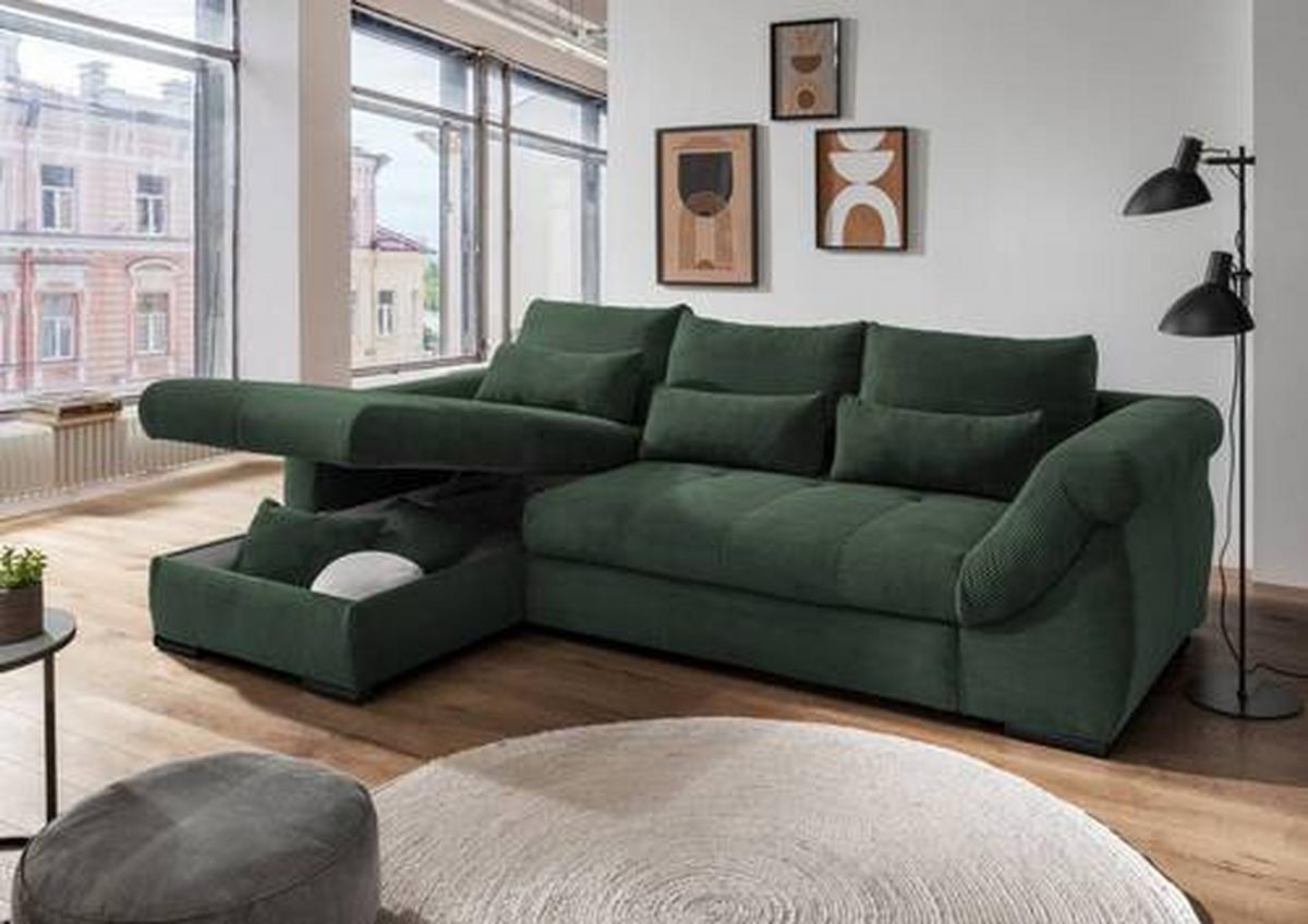 Ecksofa Federico Dunkelgrün S: 188/302 Cm - Dunkelgrün/Schwarz, MODERN, Holz/Textil (188/302cm) - MID.YOU