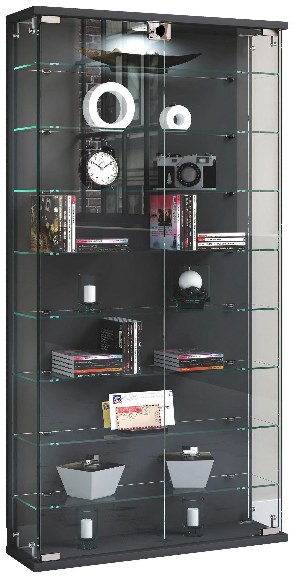 Vitrine Relas Anthrazit B: 59 cm - Transparent/Anthrazit, Design, Glas/Holzwerkstoff (59/114/17cm) - MID.YOU