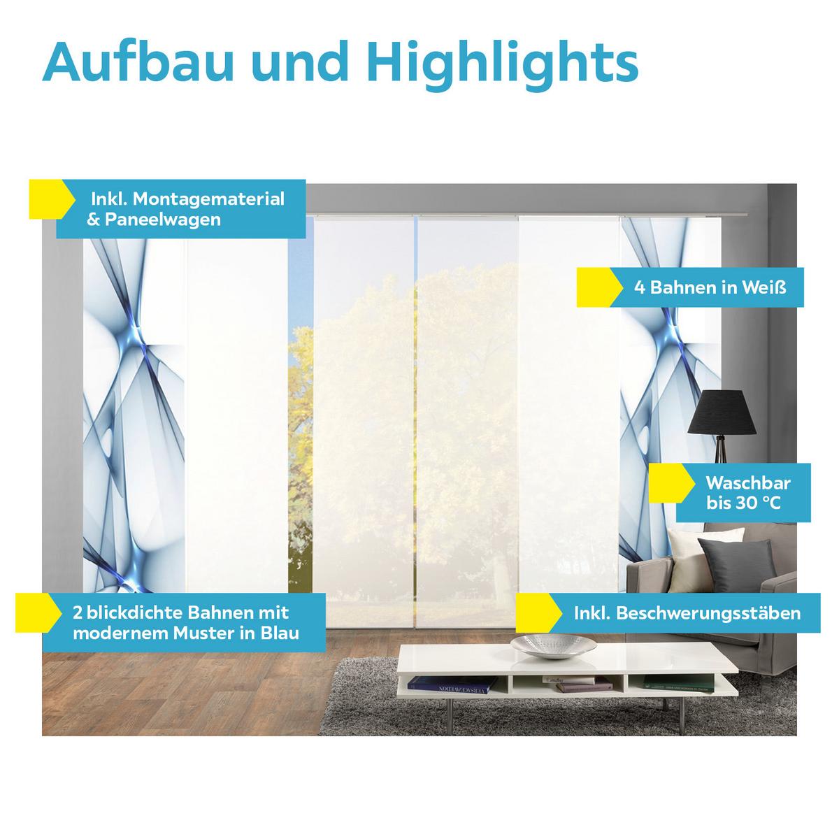 Flächenvorhang 6-Tlg. Franklin B: 60 cm, Blau - Blau, Basics, Textil (60/245cm)