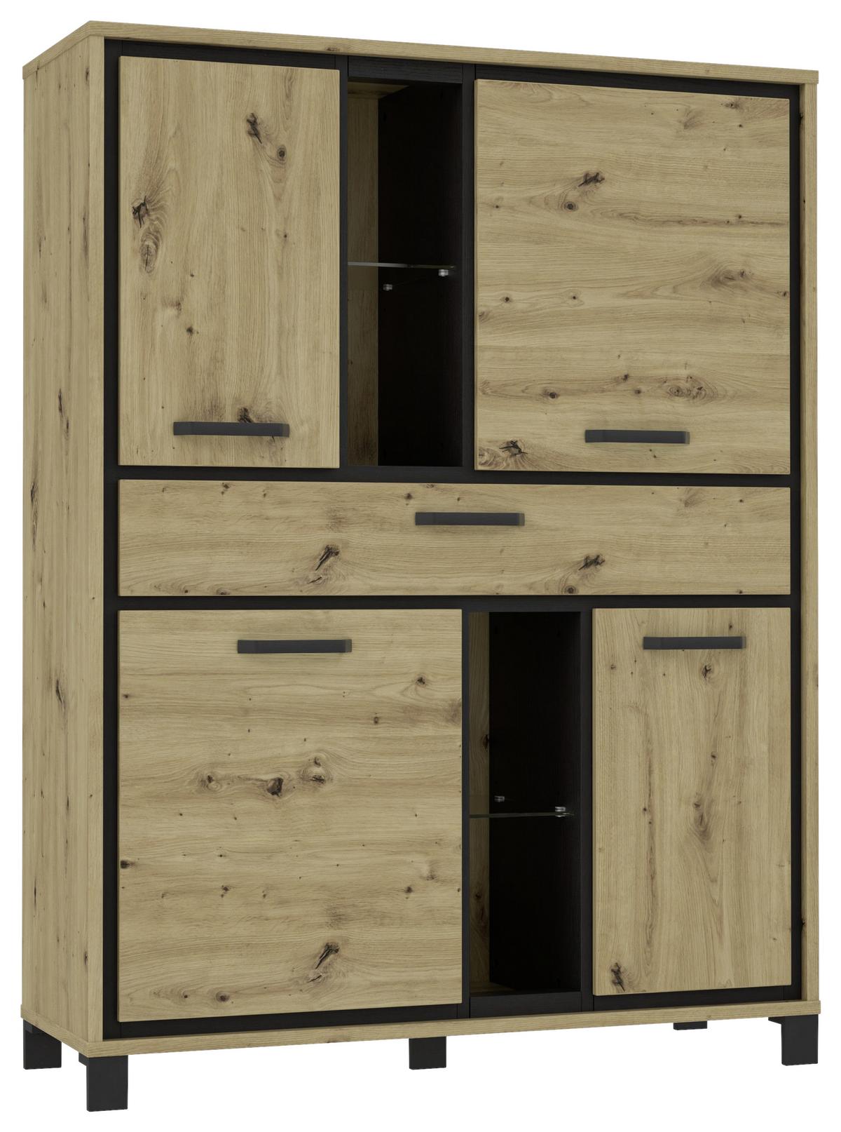 Highboard B: 120,4cm Trondheim Artisan Eiche Dekor/ Schwarz - Eichefarben/Schwarz, Basics, Glas/Holzwerkstoff (120,4/161/41,5cm) - Livetastic