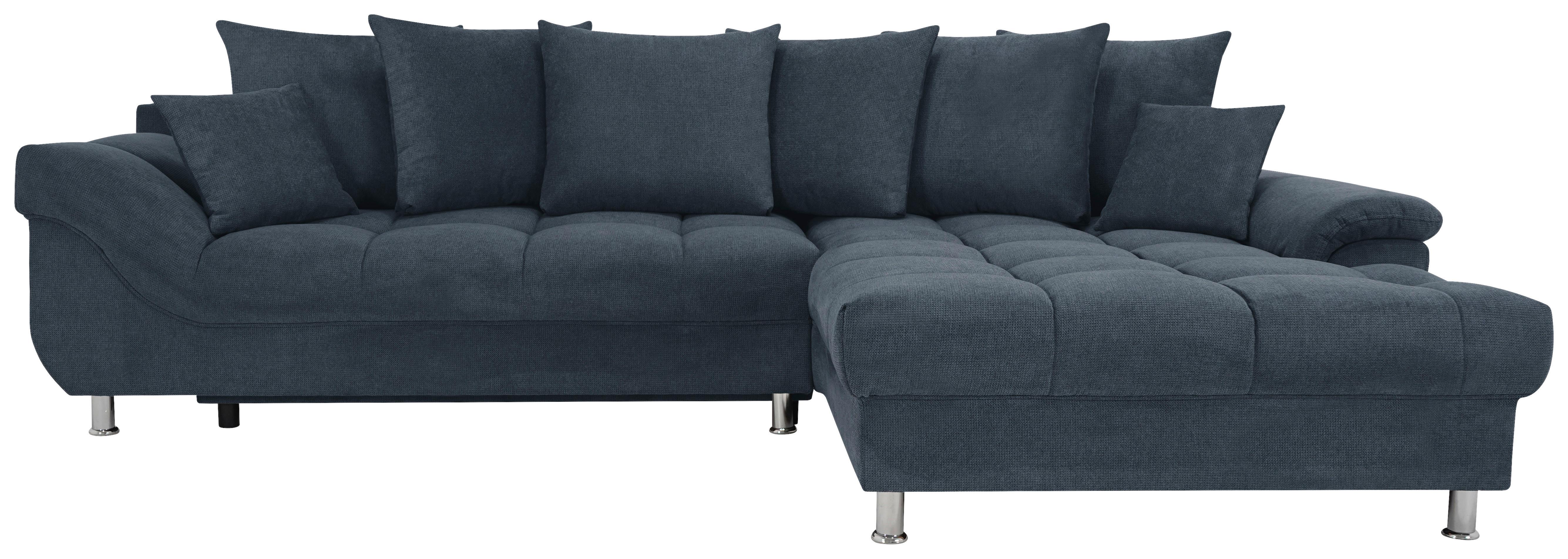 Rohová sedačka ERICE, pravá, modrá - modrá/chrómová, Design, textil/plast (312/198cm)