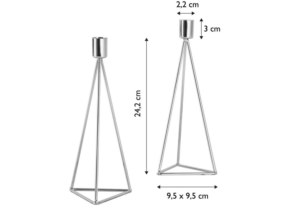 Kerzenständer-Set Eisen für Stabkerzen 2-teilig - Silberfarben, Basics, Metall (9,5/24,2cm) - Echtwerk