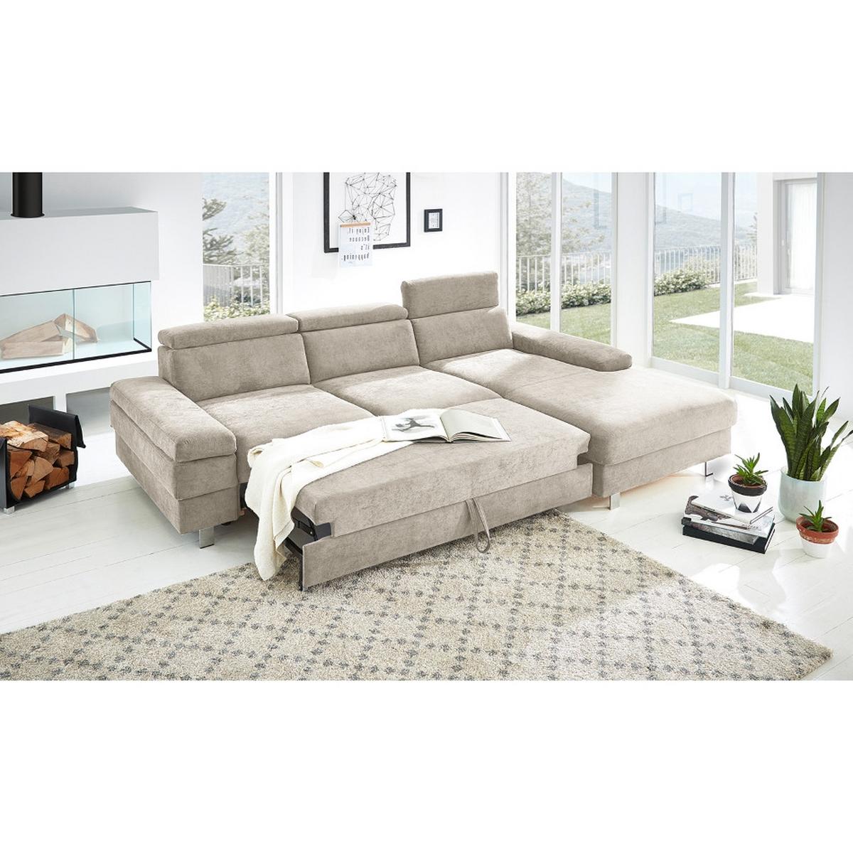 Ecksofa Elvis, Greige S: 259x182 Cm - Greige/Silberfarben, KONVENTIONELL, Textil (259/182cm) - Trendmanufaktur