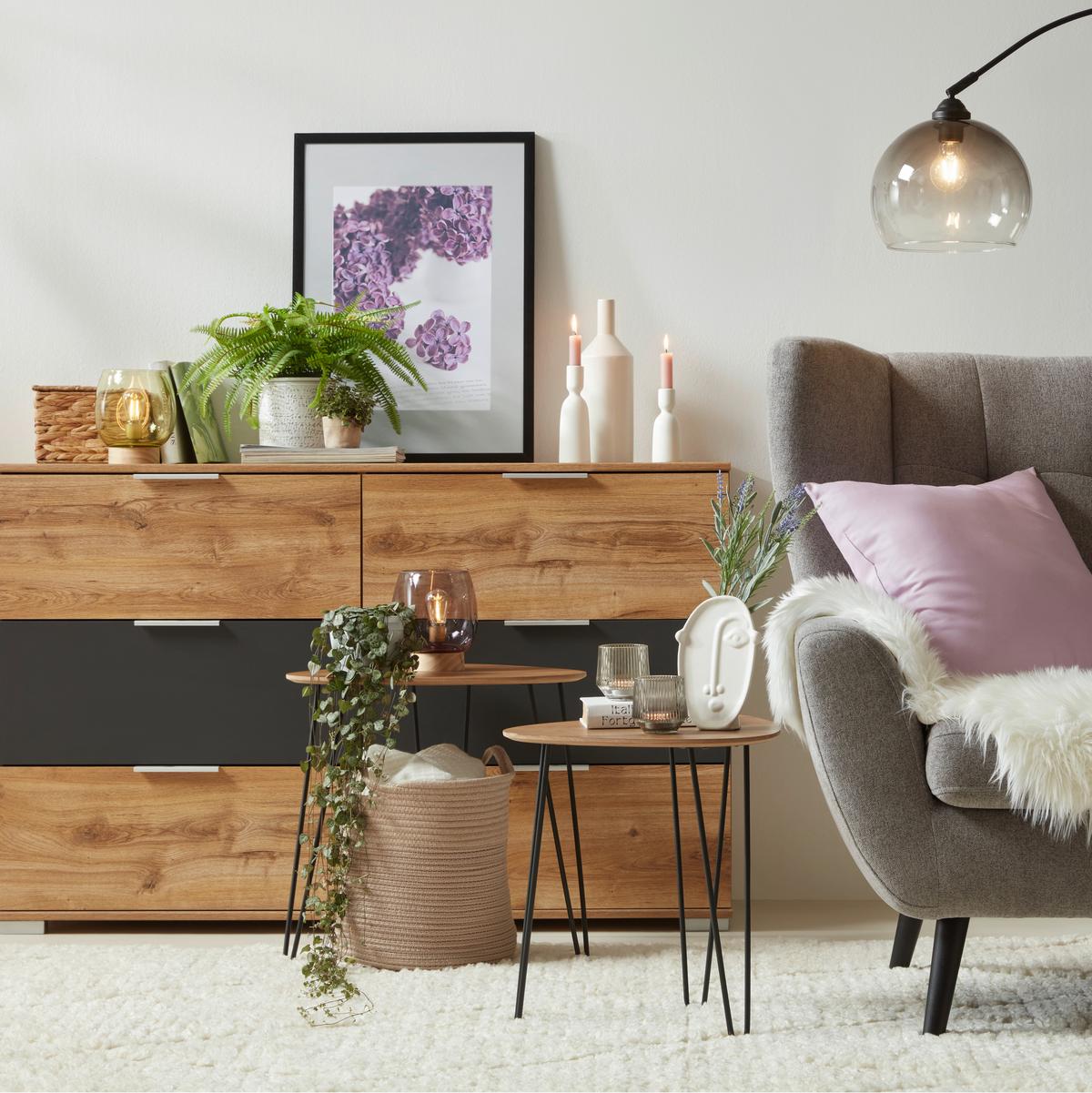 Náladové svítidlo Levi, V: ca 14cm,dřevo,sklo - dřevo/sklo (14/17/14cm)