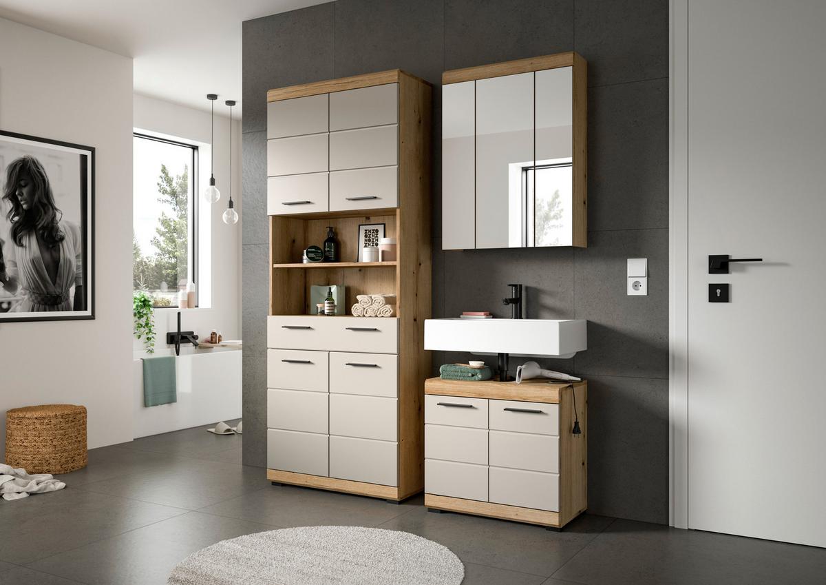 Badezimmer Scout Kaschmir/Naturfarben B: 134 cm - Kaschmir/Schwarz, MODERN, Glas/Holzwerkstoff (134cm) - MID.YOU