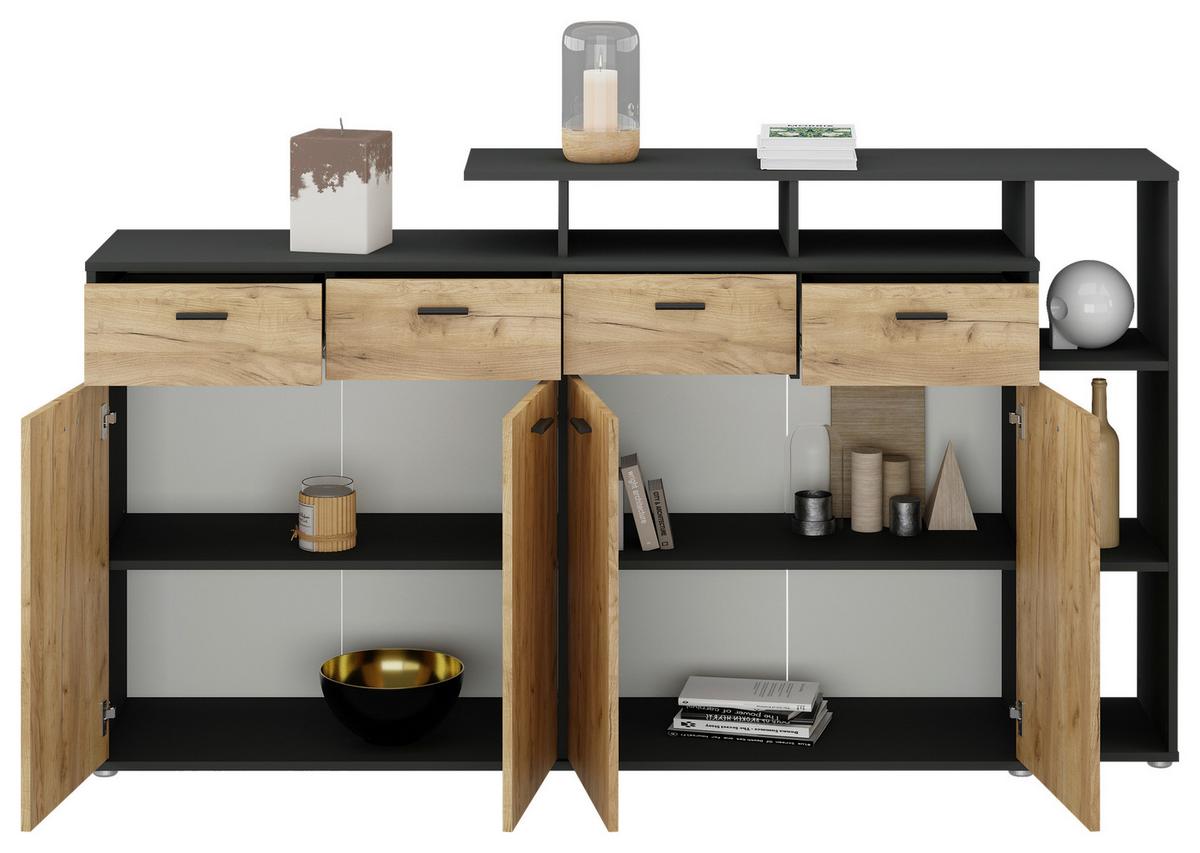 Kommode mit Aufsatz B 190cm Tom, Eiche Dekor/Anthrazit - Anthrazit/Eiche Artisan, MODERN, Holz (190/105/40cm)