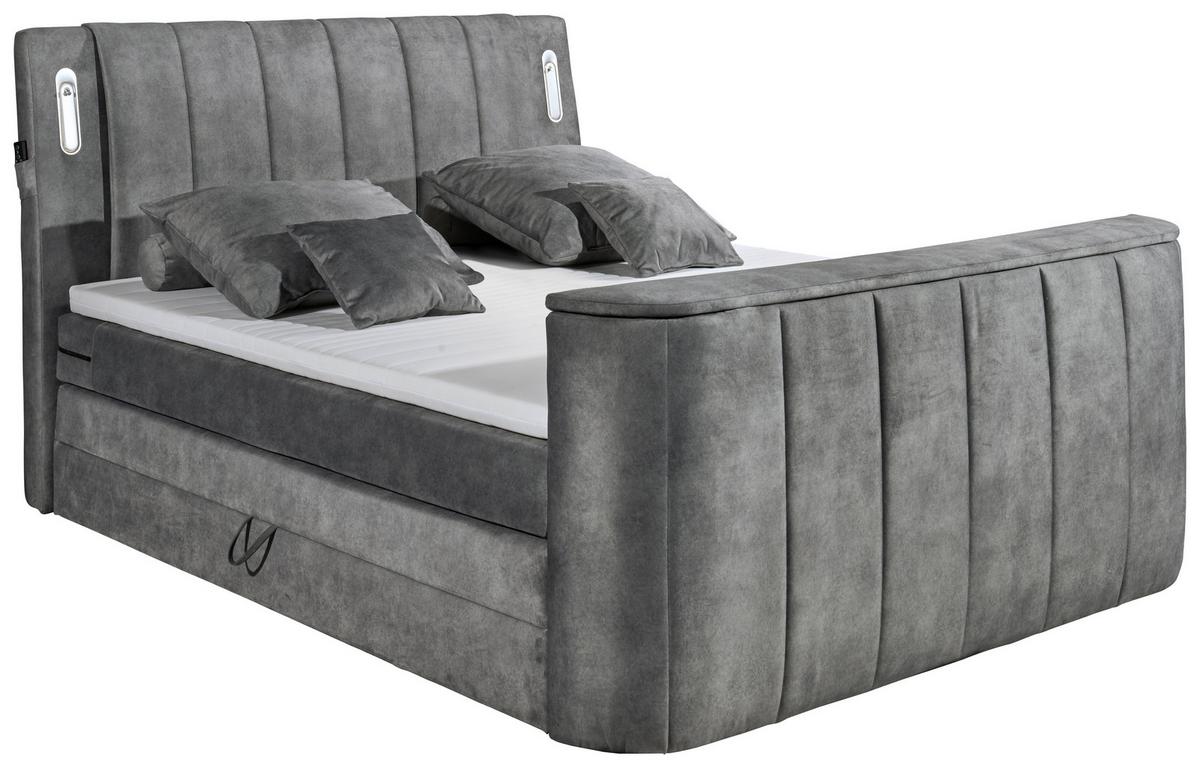 Boxspringbett mit Topper 180x200 cm Dallas - Grau, MODERN, Holzwerkstoff/Textil (180/200cm) - MID.YOU