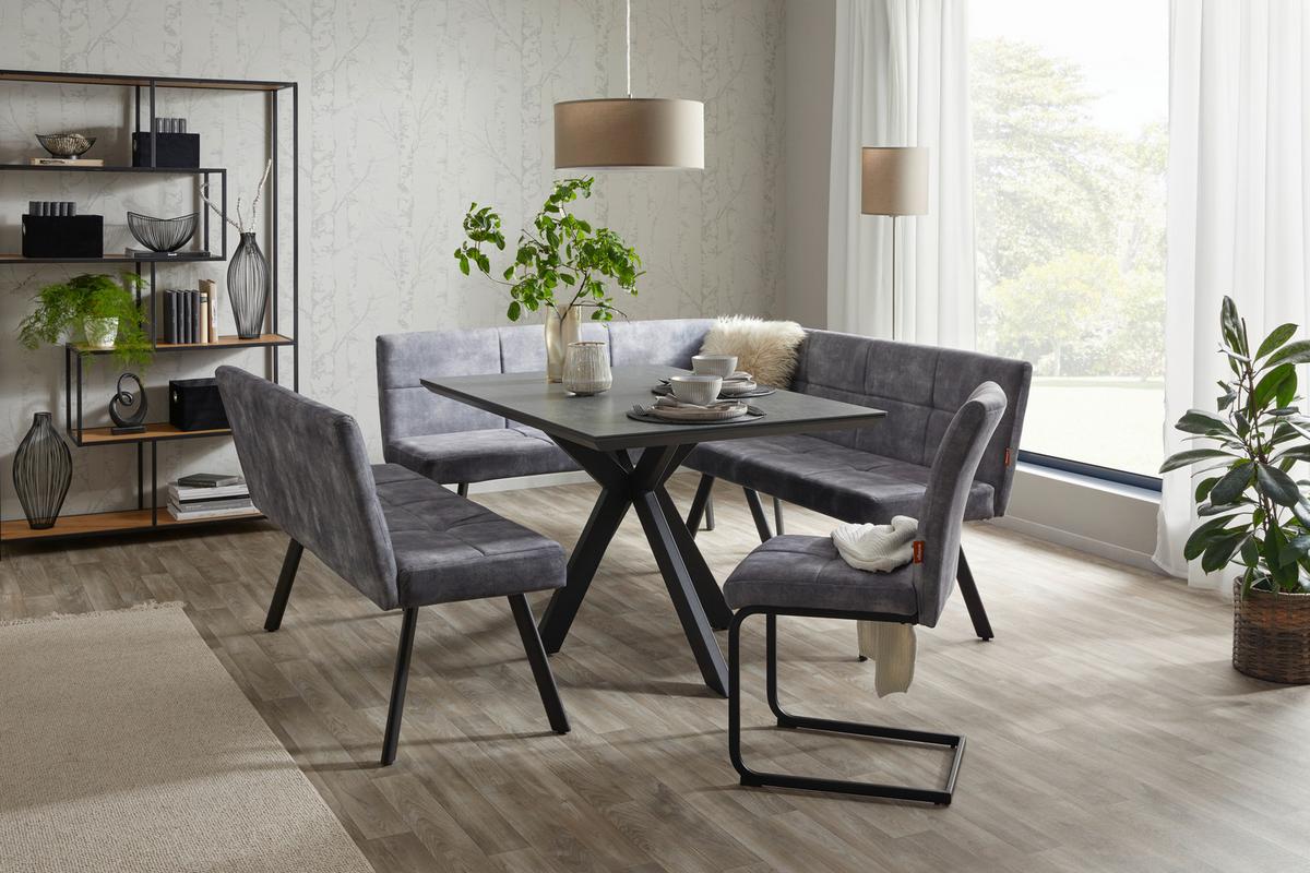 Eckbank Grau / Schwarz Milos 150x190 cm - Schwarz/Grau, MODERN, Textil/Metall (150/190cm)