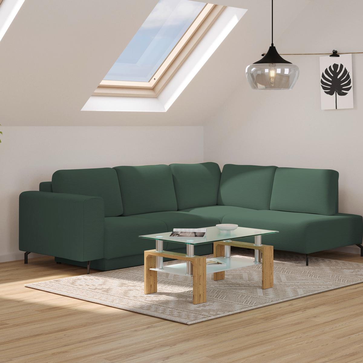 Ecksofa Veni Ecke R - Dunkelgrün/Schwarz, MODERN, Textil (272/210cm) - Ondega