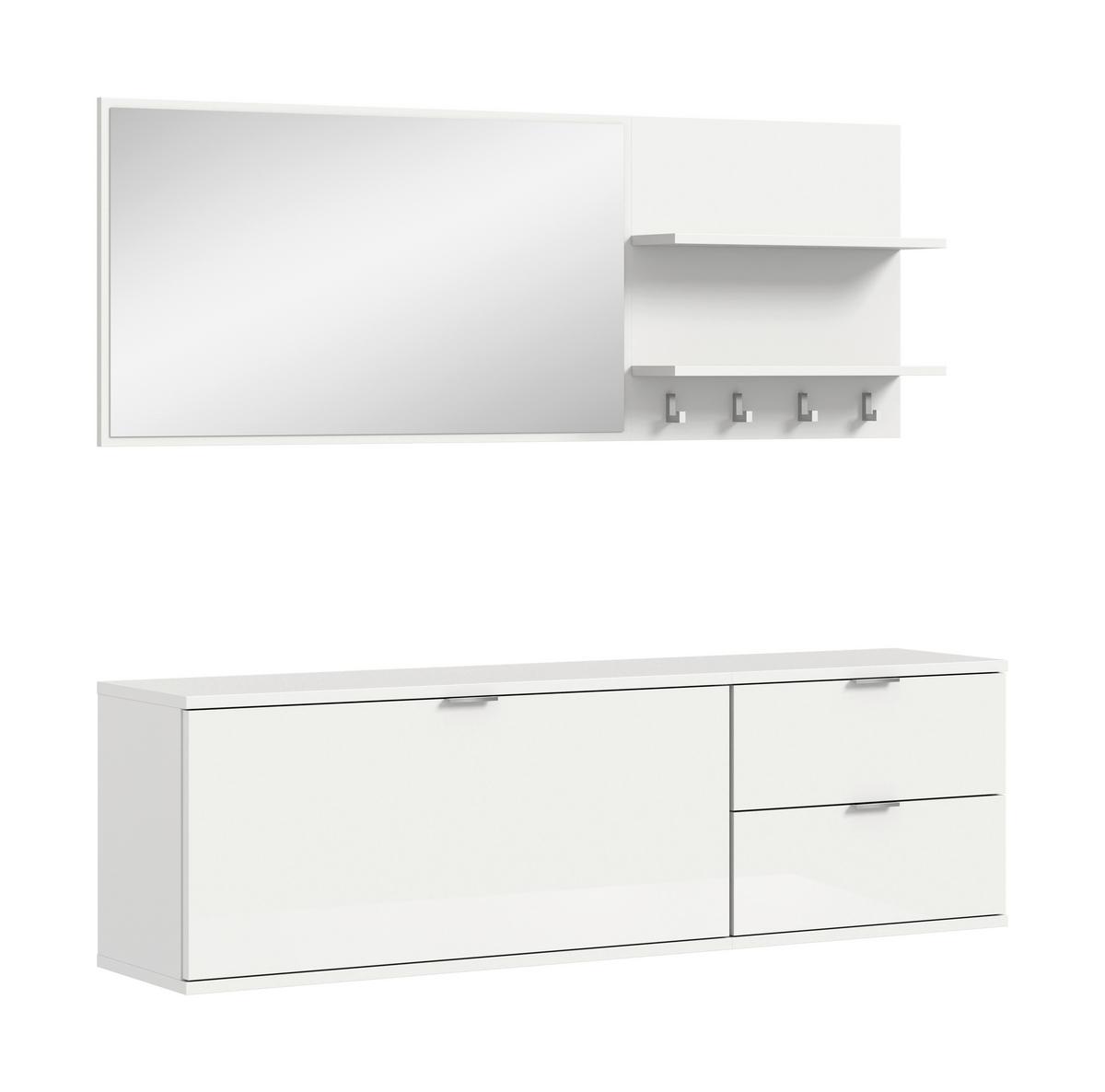 Garderobe Projekt X Weiß B: 144 cm - Weiß Hochglanz/Weiß, Design, Holzwerkstoff (144/193/32cm) - Livetastic