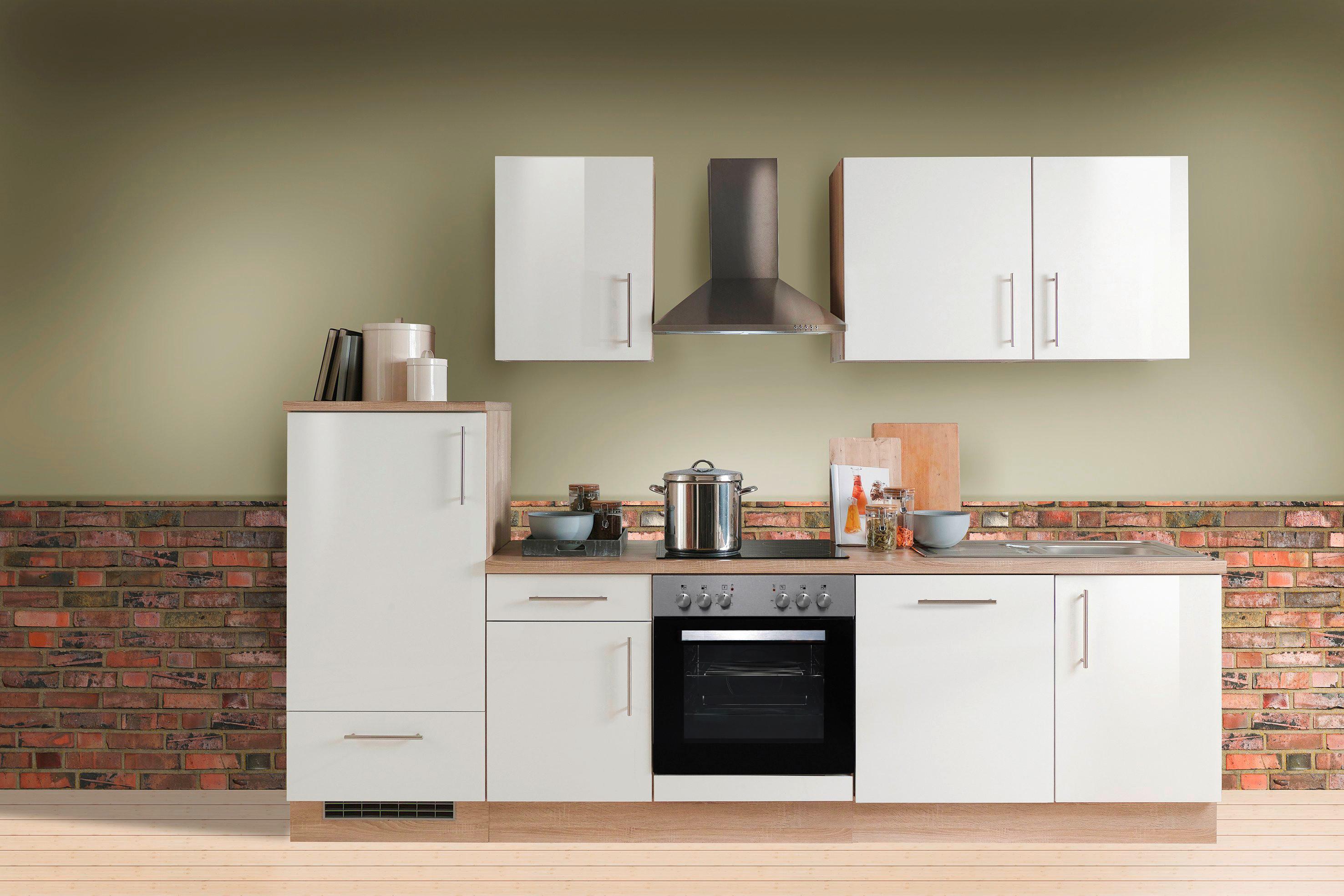 Küchenblock Premium - Weiß Hochglanz/Sonoma Eiche, KONVENTIONELL, Holzwerkstoff (280cm) - Menke