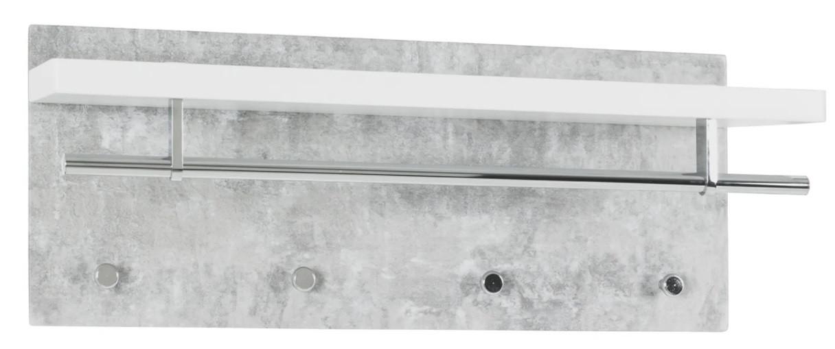 Garderobenpaneel Betonoptik Hutablage 4 Haken B: 75 cm - Chromfarben/Hellgrau, Basics, Holzwerkstoff/Metall (75/30/26cm)