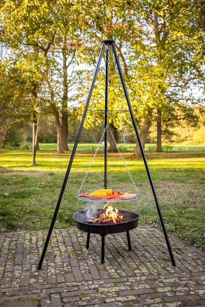 DREIBEIN MIT GRILL-FEUERSCHALE - Schwarz, LIFESTYLE, Metall (67,5/77/157cm)