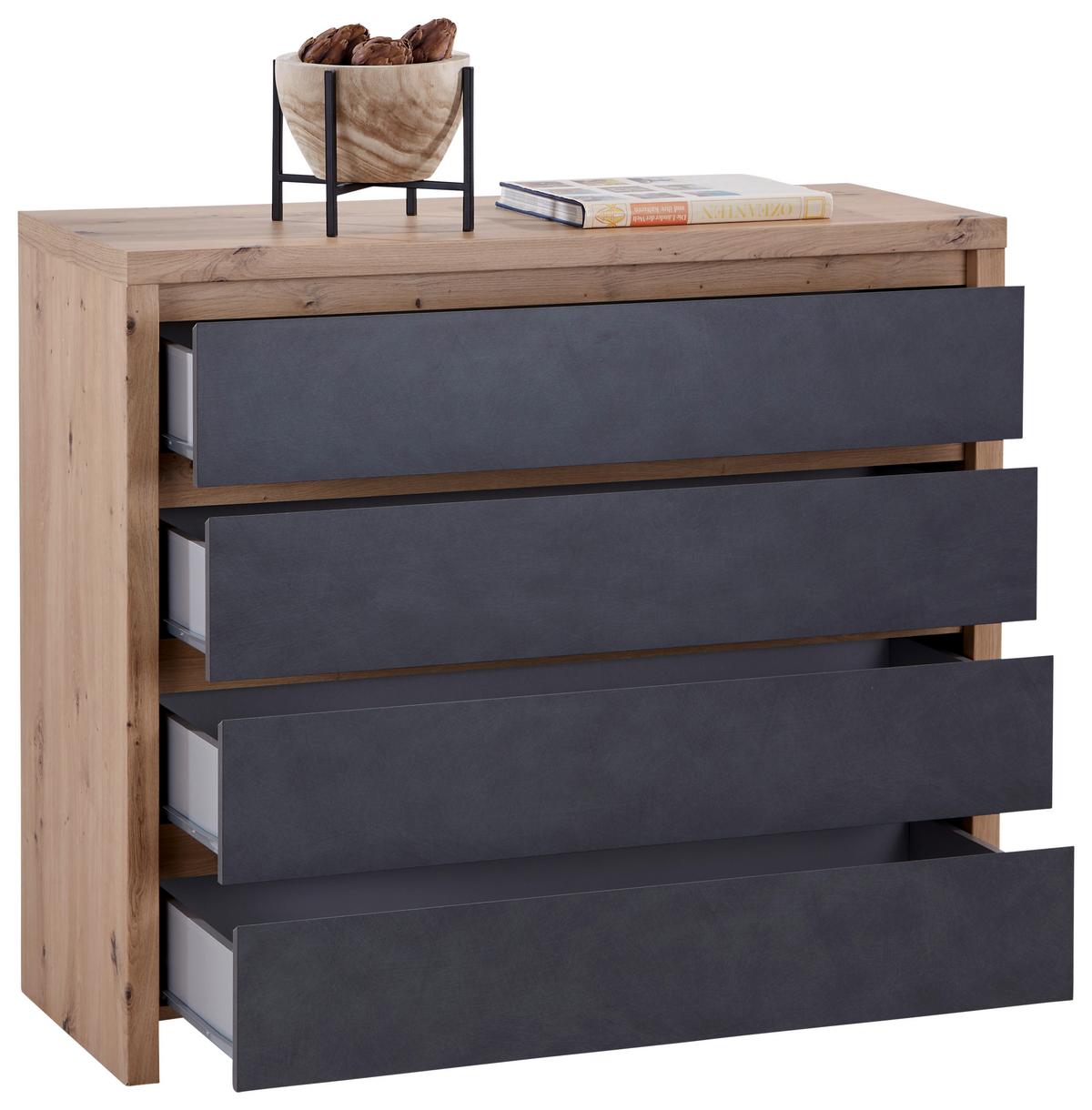 Kommode B: 105 cm Larios, Graphitfarben/Eiche Dekor - Graphitfarben/Eiche Artisan, MODERN, Holzwerkstoff (105/91/40cm)