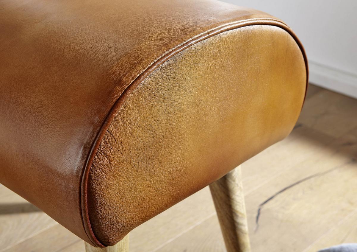 Hocker Leder Braun Sitz Gepolstert H: 53 cm Rechteckig - Naturfarben/Braun, MODERN, Leder (45/53/40cm) - MID.YOU