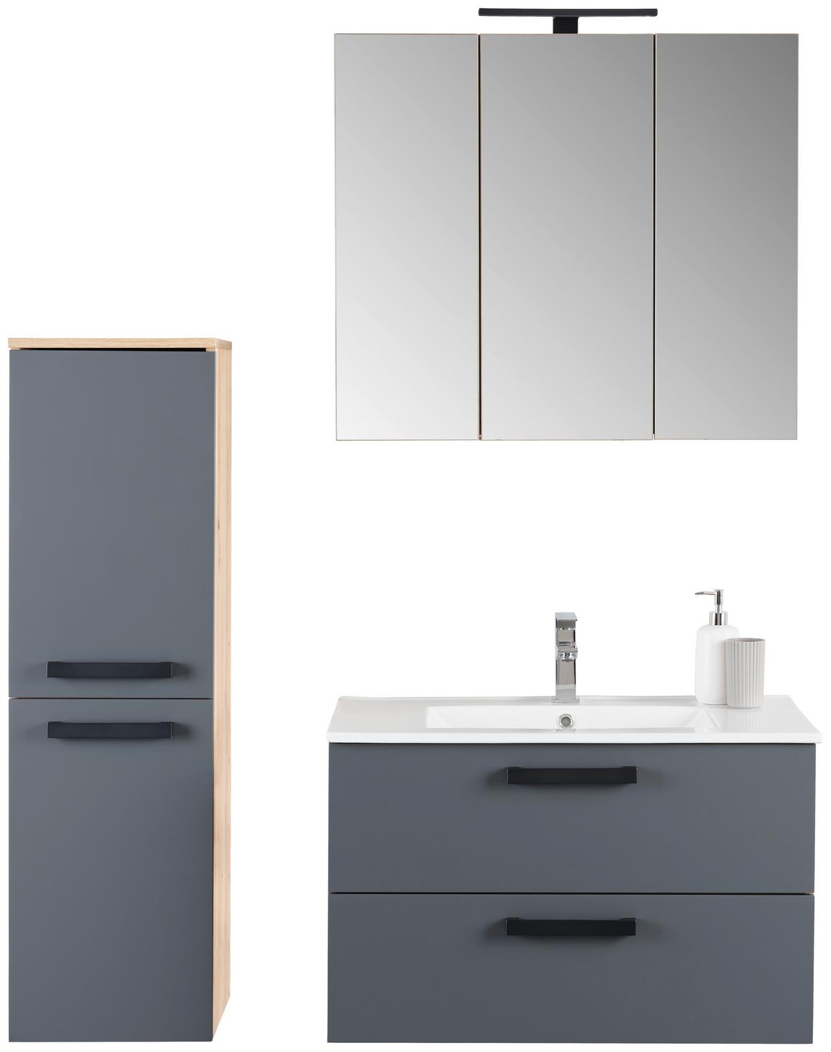 Badmöbel-set 2-tlg. Rina B: 80 Cm - Anthrazit/Eiche Artisan, KONVENTIONELL, Keramik/Holzwerkstoff (80/200/45,5cm)