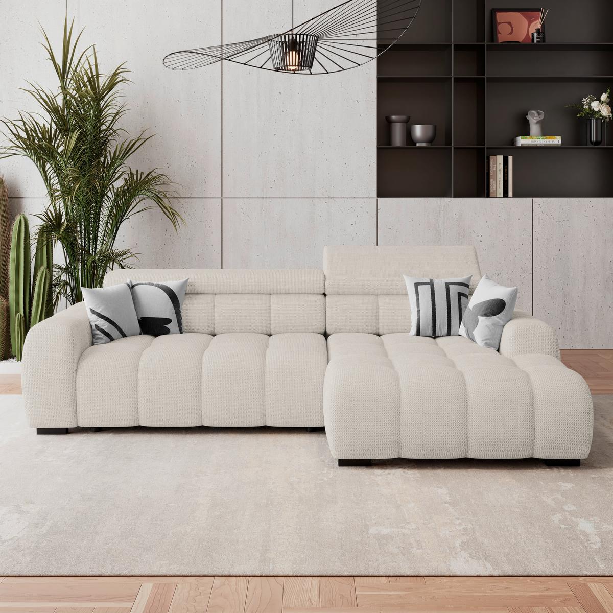 Ecksofa Fargo Elektrischer Cremefarben, B: 285 Cm - Creme/Schwarz, Trend, Textil (285/168cm)