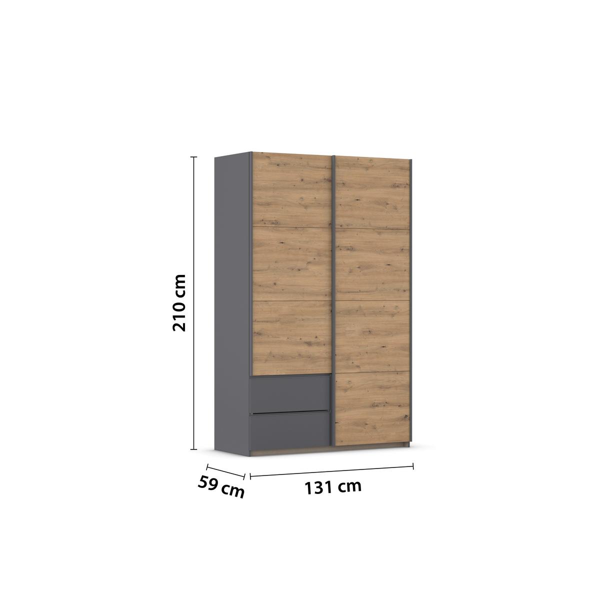 Schwebetürenschrank Stoke Grau Eiche Artisan Dekor - Eiche Artisan/Grau, MODERN, Holzwerkstoff (131/210/59cm) - Rauch Möbel