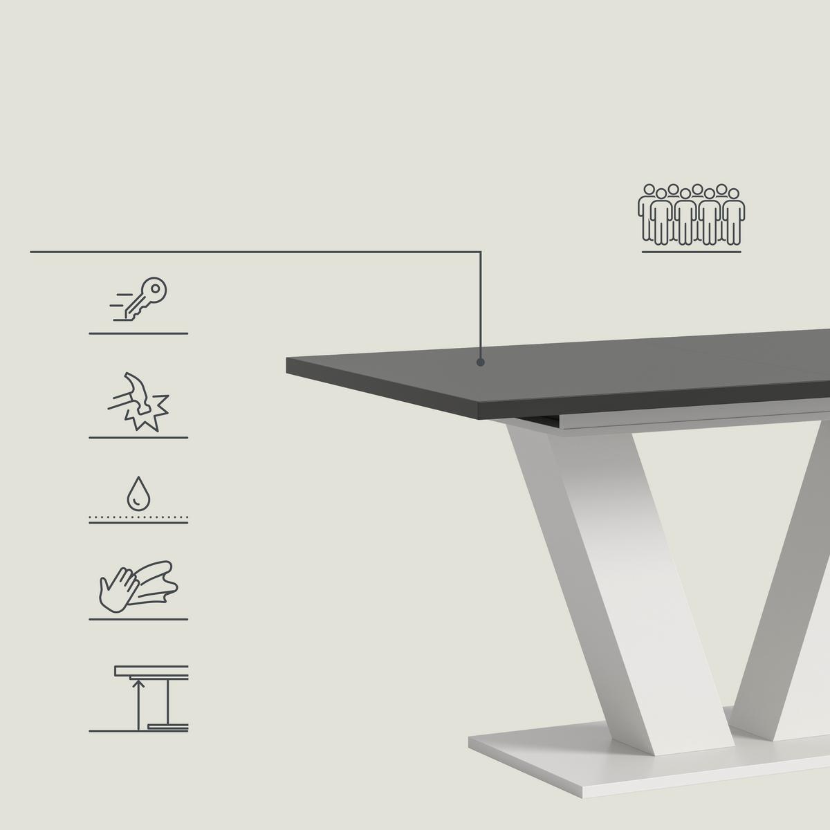 Ausziehtisch Marlon 150 Az Dekor Grau/weiß, B: 150-190cm - Weiß/Grau, Trend, Holzwerkstoff (150-190/90/76cm) - MID.YOU