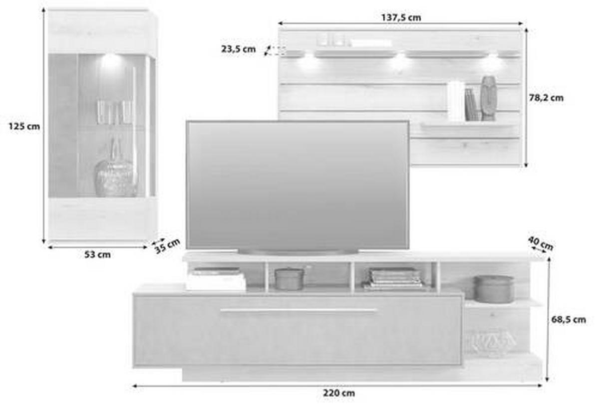 Wohnkombination Modern 3-Tlg. Limit, Matera/Eiche Dekor - MODERN, Glas/Holzwerkstoff (273/193,5/40cm)