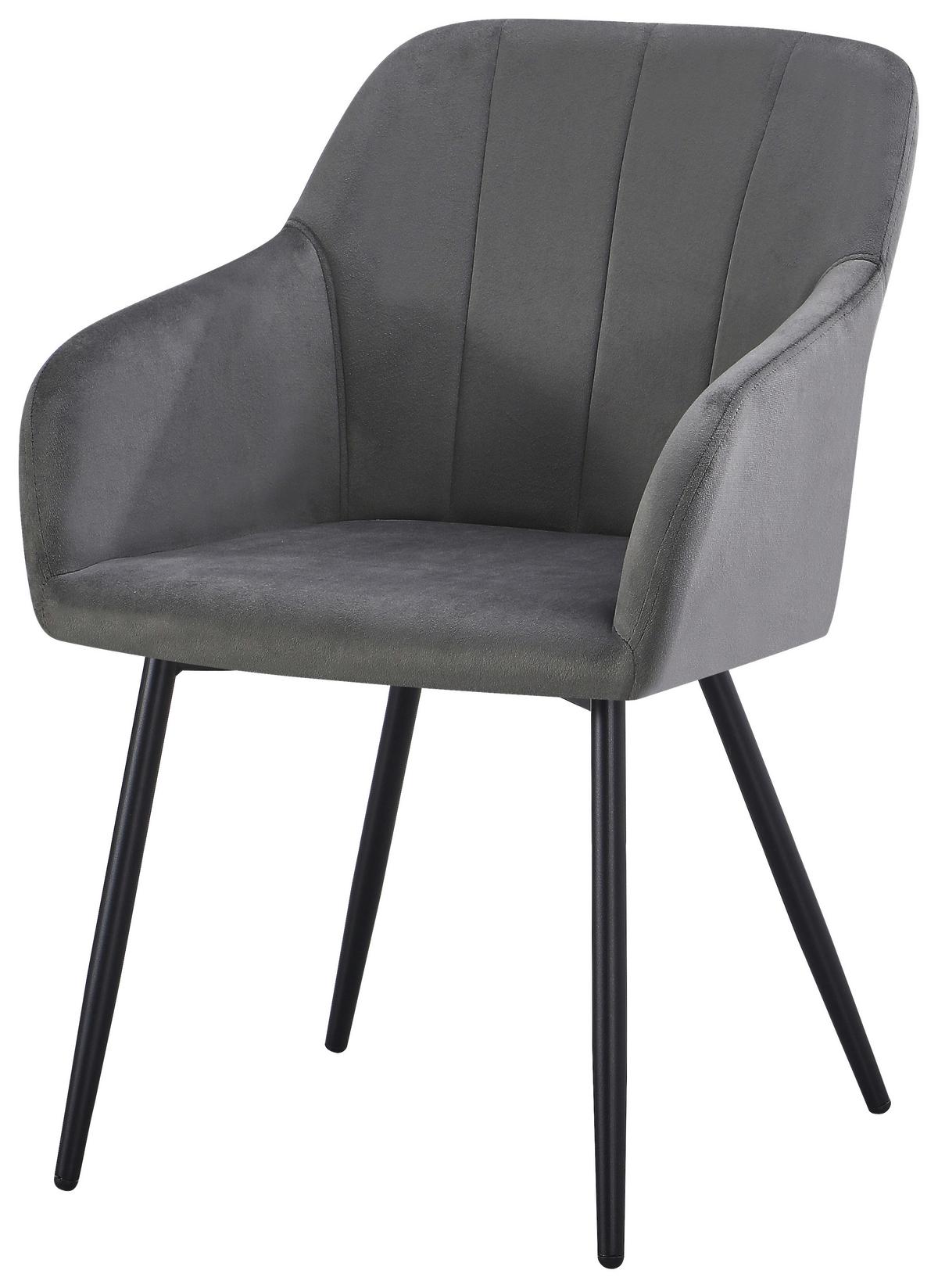 Armlehnstuhl Jenke Samt Anthrazit, B: 56 cm - Anthrazit/Schwarz, KONVENTIONELL, Textil/Metall (56/82/62cm) - Nedis SmartLife