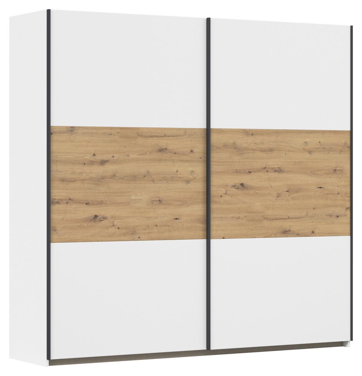 Schwebetürenschrank Neo Weiß Eiche Artisan Dekor - Weiß/Eiche Artisan, MODERN, Holzwerkstoff (218/210/59cm) - Rauch Möbel