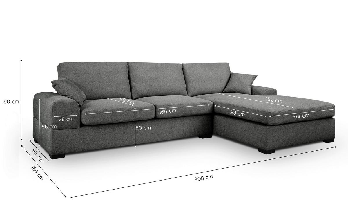 Ecksofa Veda Grau S: 308x186 cm - Beige/Schwarz, Basics, Holz/Textil (308/186cm) - MID.YOU