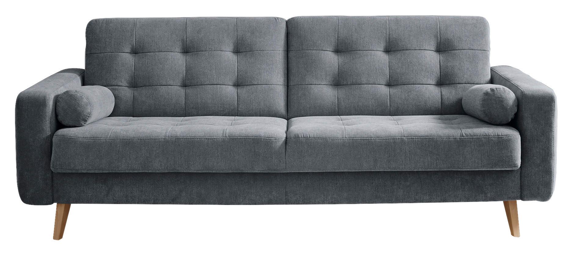 Schlafsofa mit Bettkasten und Kissen Fjord, Webstoff - Eichefarben/Anthrazit, MODERN, Holzwerkstoff/Textil (222/86/90cm) - MID.YOU