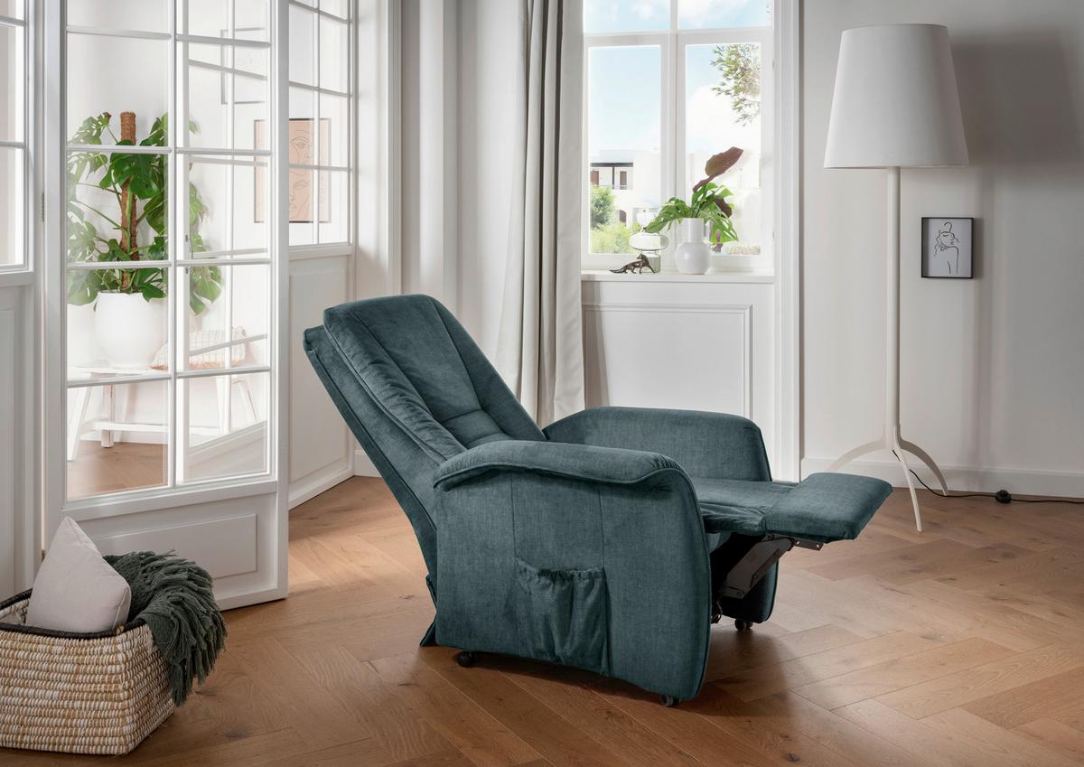 Fernsehsessel Harry Dunkelblau B: 77 cm - Schwarz/Dunkelblau, Design, Textil (77/107/88cm) - Livetastic