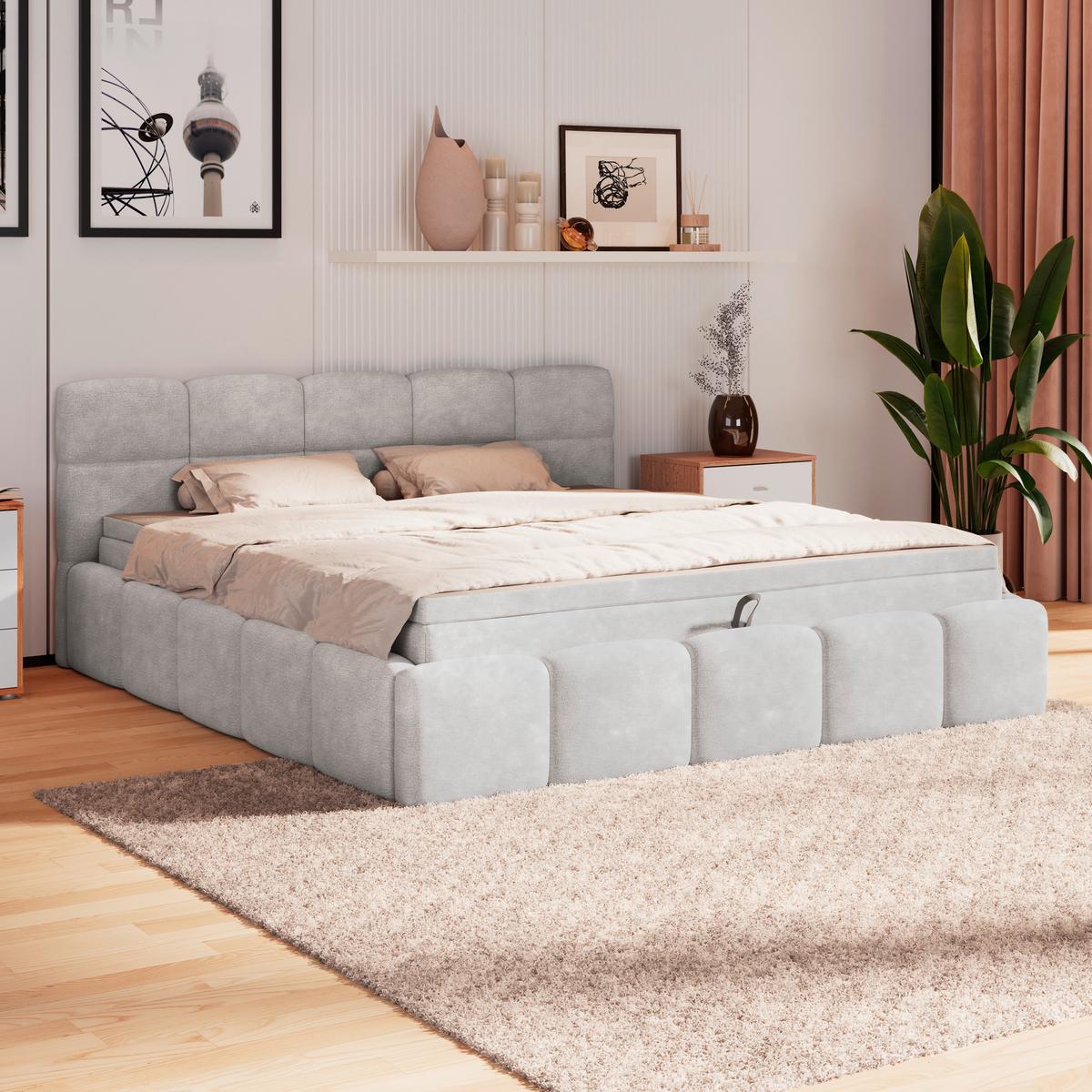 Polsterbett Noe Hellgrau 180x200 cm - Hellgrau/Schwarz, Trend, Textil/Metall (180/200cm)