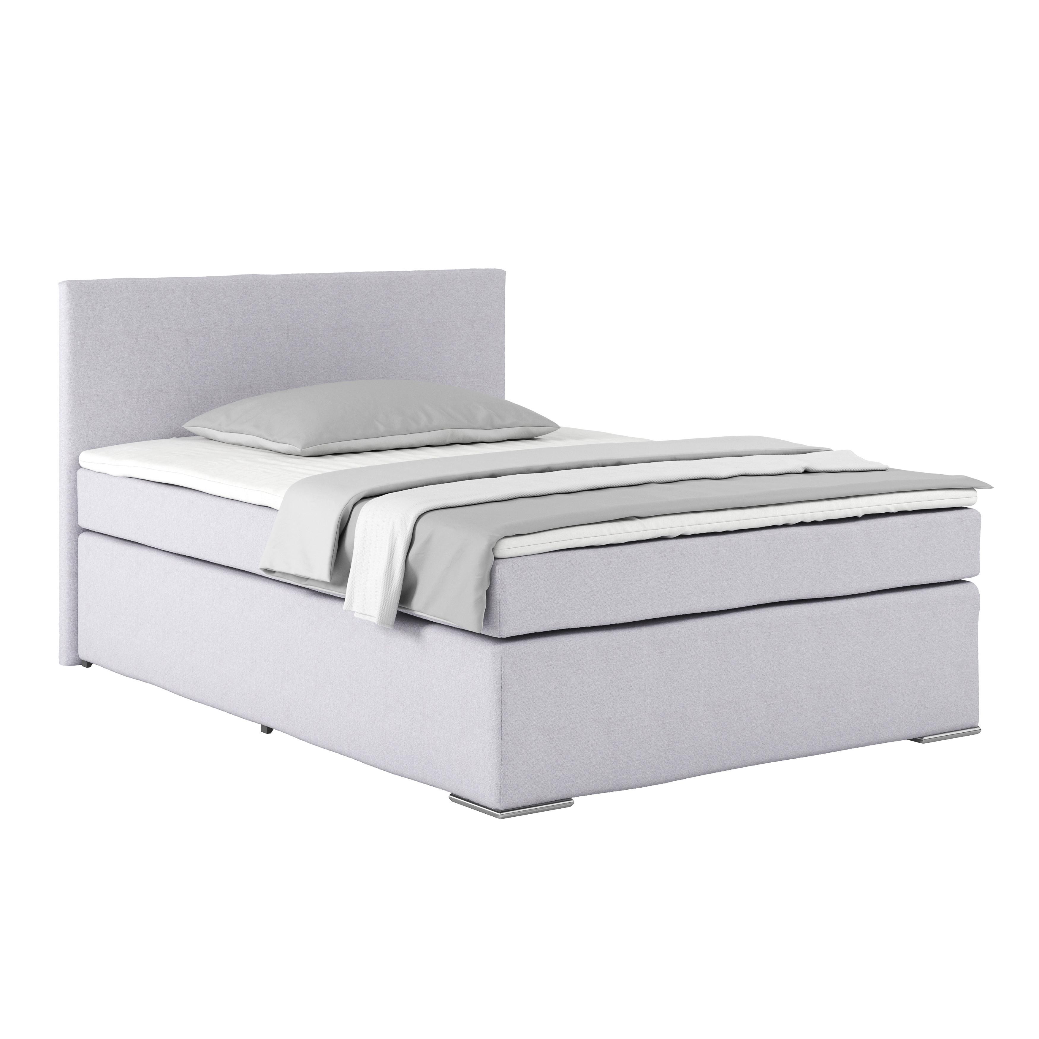 Posteľ Boxspring Nero, 140x200 cm, svetlosivá - svetlosivá/chrómová, Konventionell, kov/textil (140/200cm)