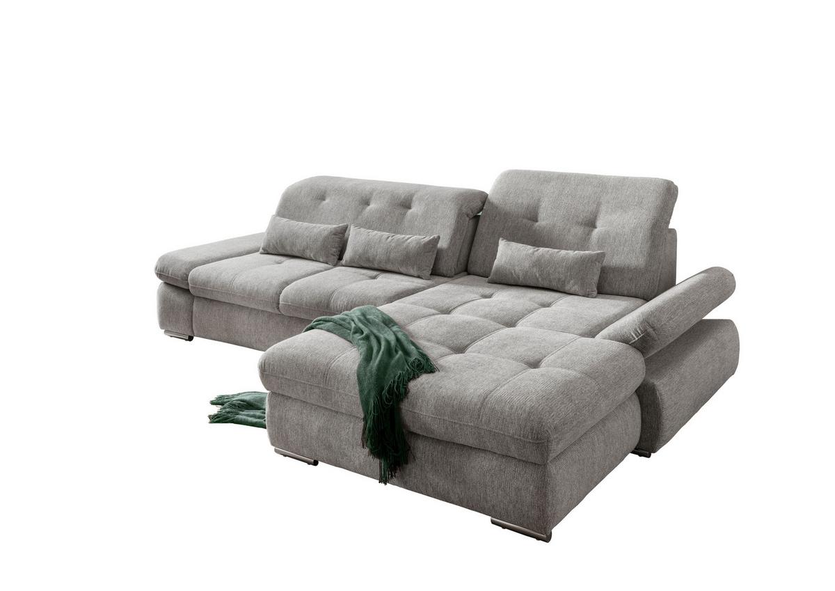 Ecksofa Mit Schlaffunktion Dalida Silberfarben Chenille - Chromfarben/Silberfarben, Design, Textil (300/196cm) - Livetastic