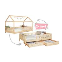 Bodenbett 140/200 cm Naturfarben inkl. Laden - Naturfarben, MODERN, Holz (140/200cm) - MID.YOU